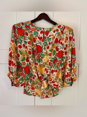 Rose & Olive Fruit-Print Tie-Front Blouse in Red, Green, Yellow